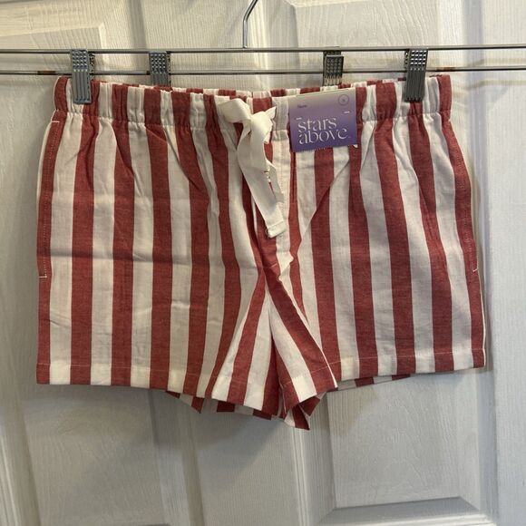 NWT Stars Above Women's Linen Blend Striped Pajama Shorts Small Red White - Picture 8 of 16